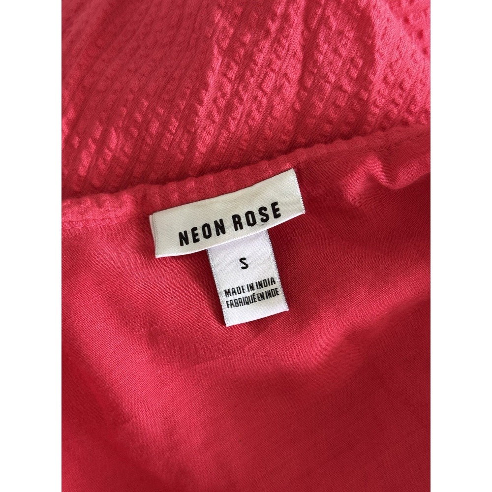 Neon Rose Mini Dress Size Small Red Sailor Collar Ruffle Bow Crochet Seersucker - Picture 5 of 9
